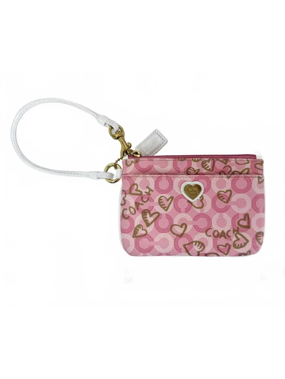 Coach | Pink Optic C Heart Print Wristlet Pouch | White Trim